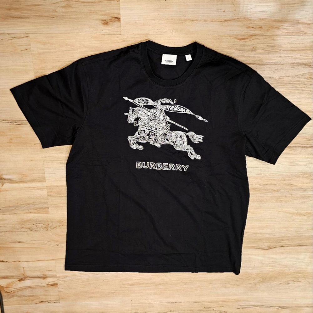 Burberry Black T-shirt with white EKD Embroidery